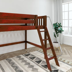 KONG CS : Loft Bed Full Mid Loft Bed with Angled Ladder on Front, Slat, Chestnut