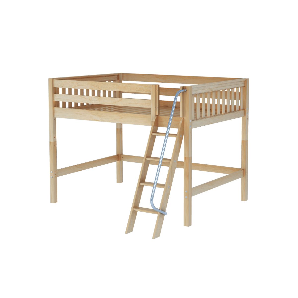 KONG NS : Loft Bed Full Mid Loft Bed with Angled Ladder on Front, Slat, Natural