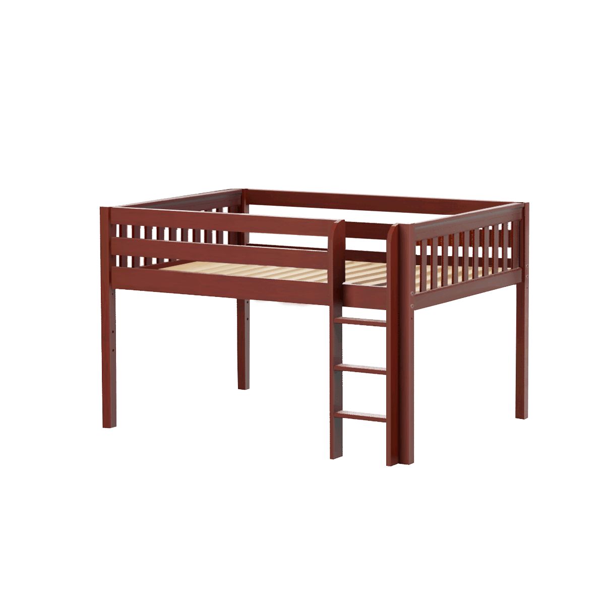 LARGE CS : Loft Bed Full Low Loft Bed with Straight Ladder on Front, Slat, Chestnut