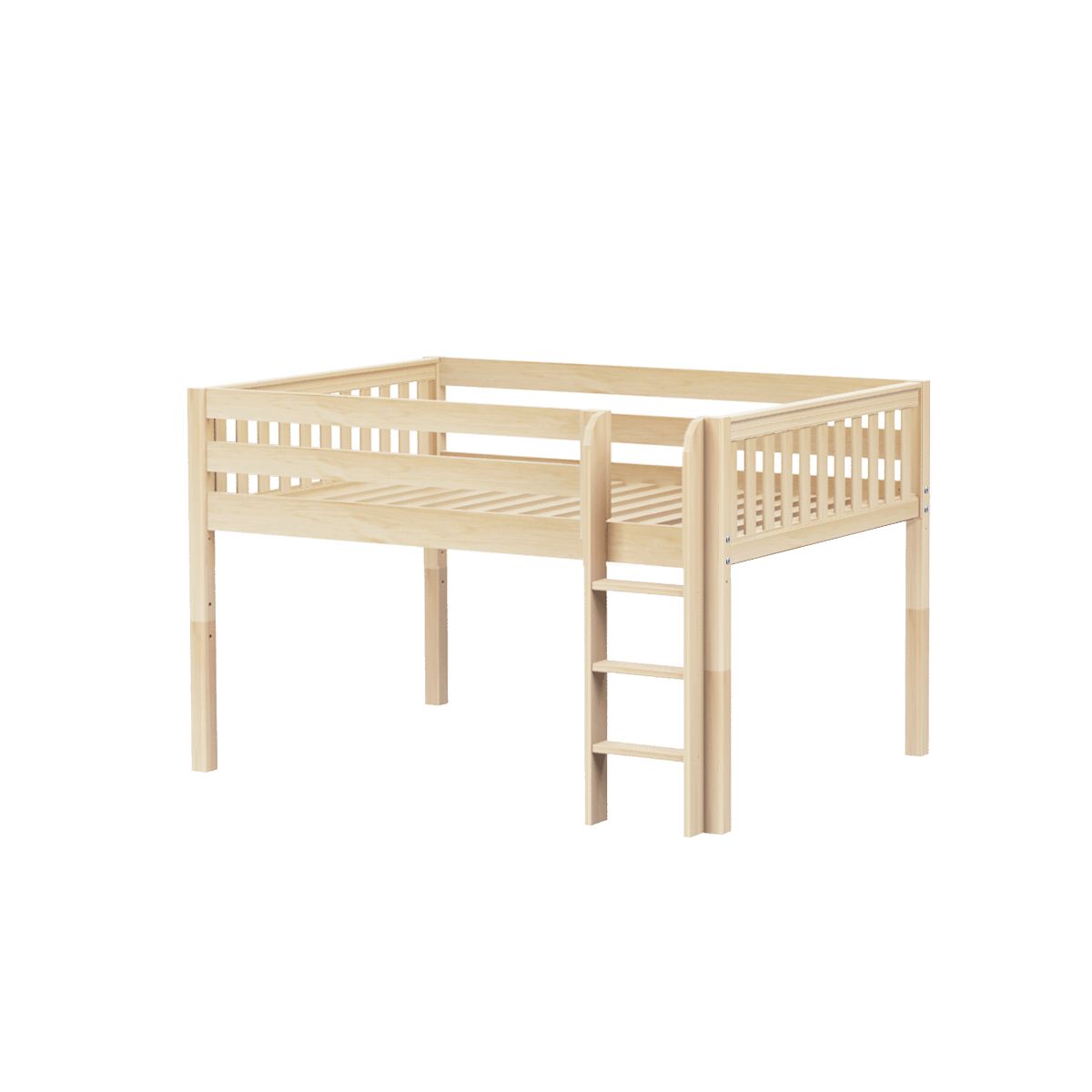 LARGE NS : Loft Bed Full Low Loft Bed with Straight Ladder on Front, Slat, Natural