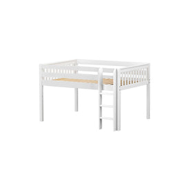 LARGE WS : Loft Bed Full Low Loft Bed with Straight Ladder on Front, Slat, White