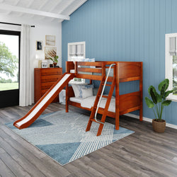 LAUGH CP : Bunk Bed Twin Low Bunk Bed with Slide and Angled Ladder on Front, Panel, Chestnut