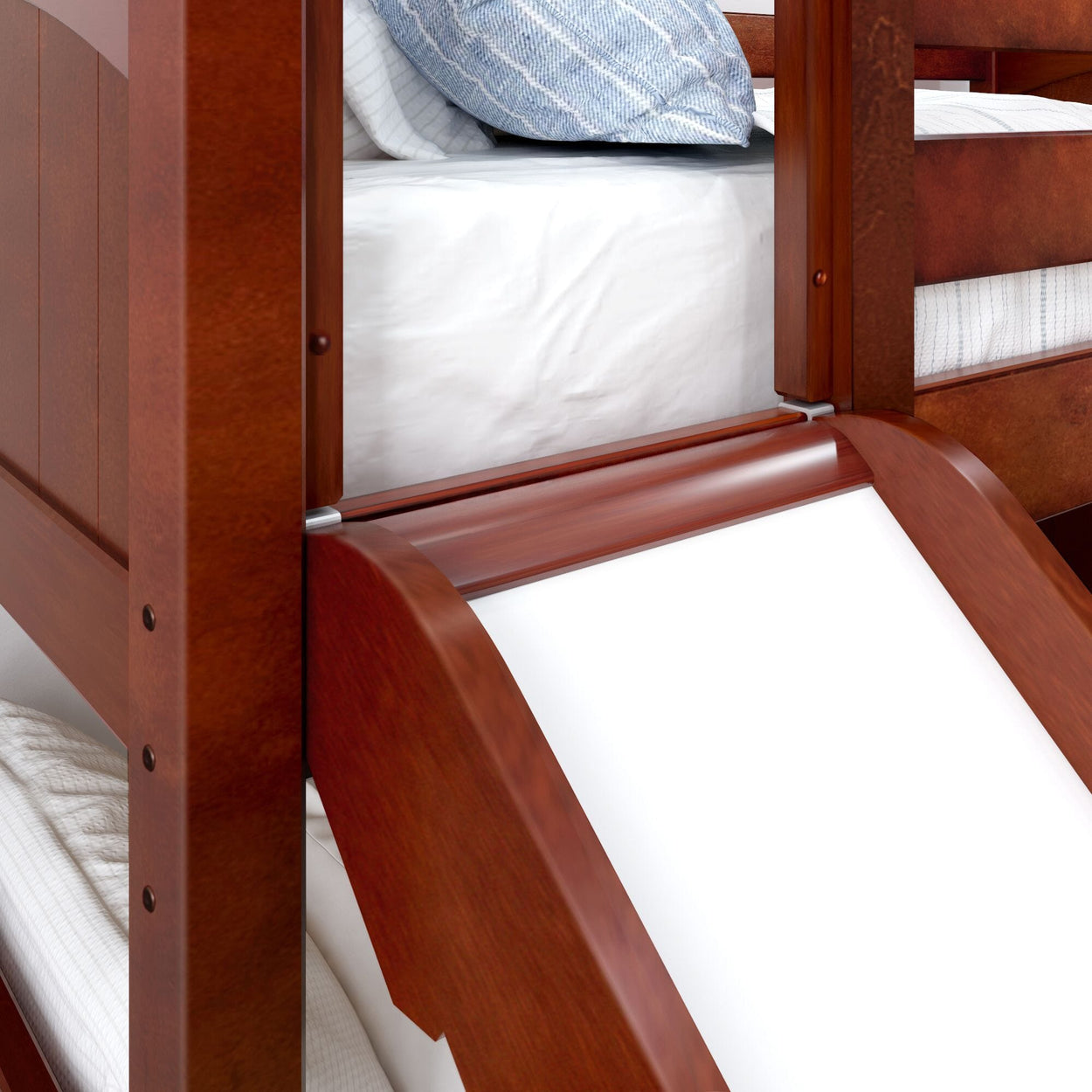 LAUGH CP : Bunk Bed Twin Low Bunk Bed with Slide and Angled Ladder on Front, Panel, Chestnut