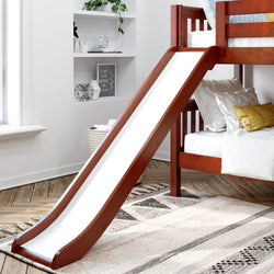 LAUGH CS : Bunk Bed Twin Low Bunk Bed with Slide and Angled Ladder on Front, Slat, Chestnut