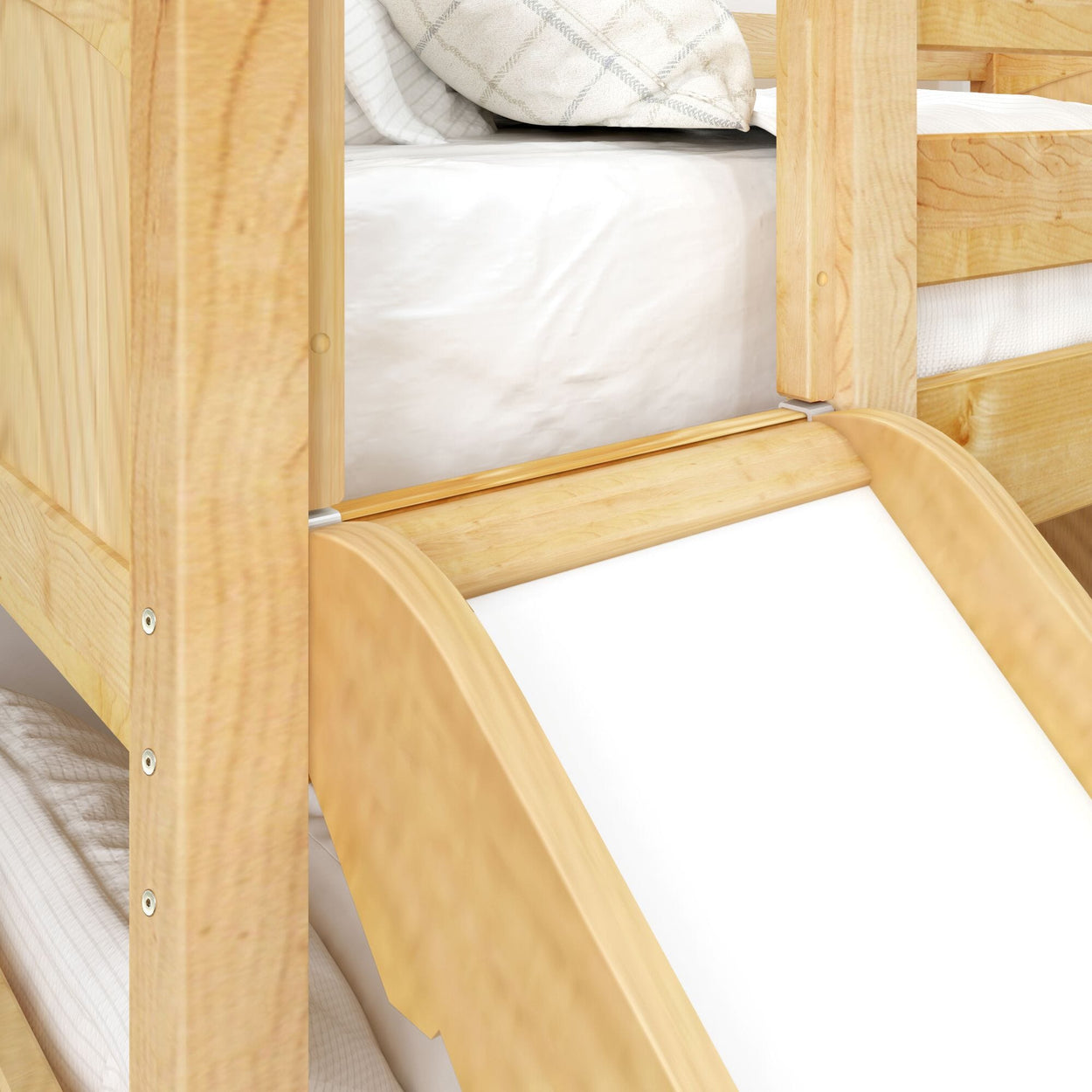 LAUGH NP : Bunk Bed Twin Low Bunk Bed with Slide and Angled Ladder on Front, Panel, Natural