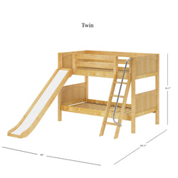 LAUGH NP : Bunk Bed Twin Low Bunk Bed with Slide and Angled Ladder on Front, Panel, Natural