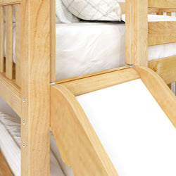 LAUGH NS : Bunk Bed Twin Low Bunk Bed with Slide and Angled Ladder on Front, Slat, Natural