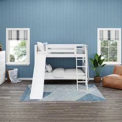 LAUGH WP : Bunk Bed Twin Low Bunk Bed with Slide and Angled Ladder on Front, Panel, White