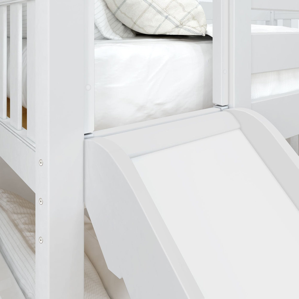 LAUGH WS : Play Bunk Beds Twin Low Bunk Bed with Slide and Angled Ladder on Front, Slat, White