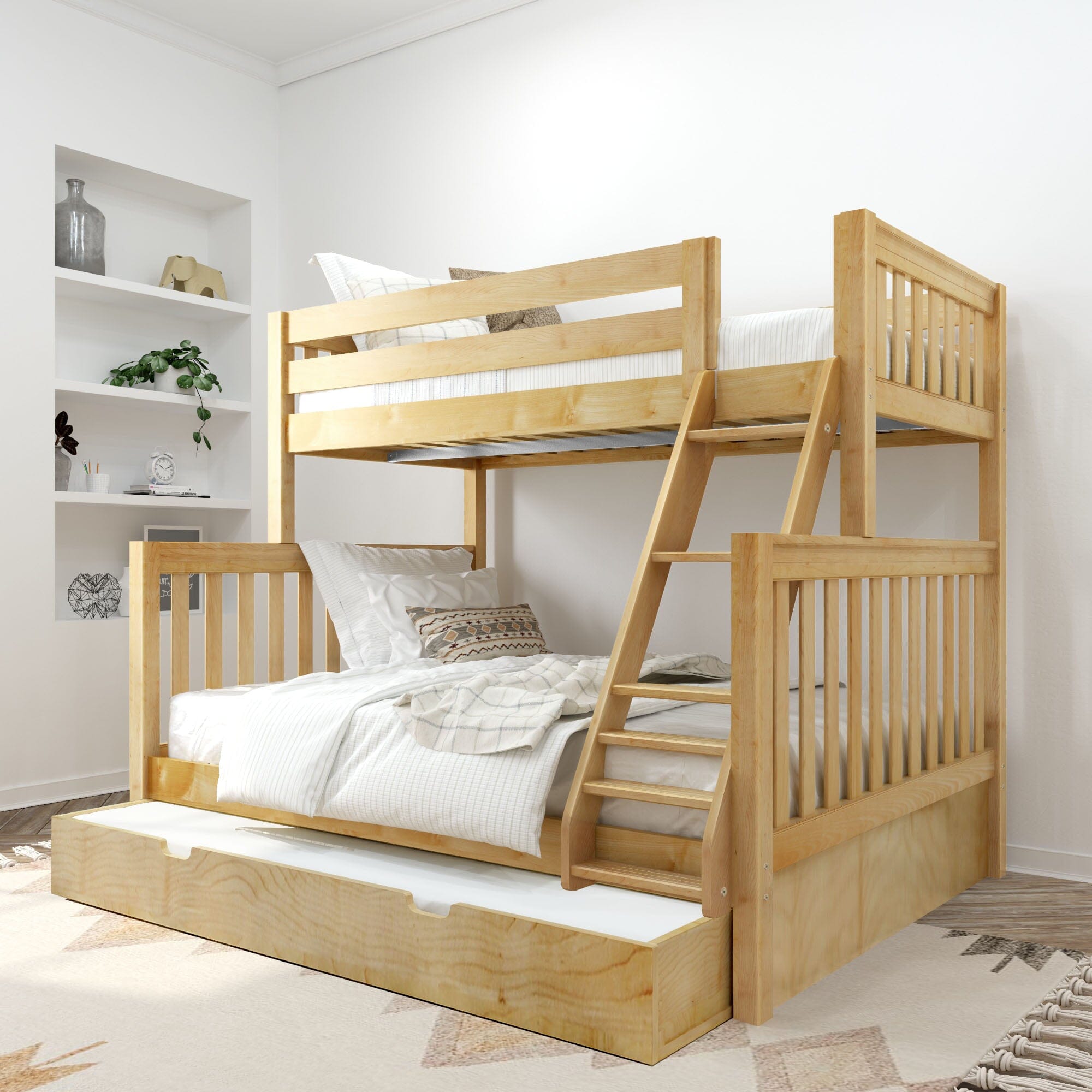 Twin XL over Queen High Bunk Bed with Angled Ladder and Trundle Bed ...