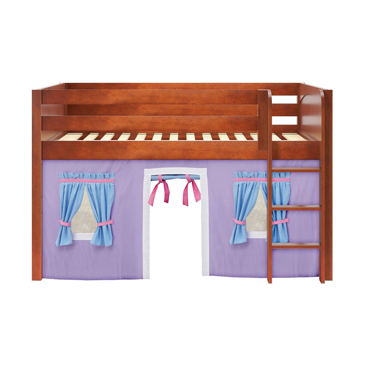 LOW RIDER27 CP : Loft Bed Twin Low Loft Bed with Straight Ladder + Curtain, Panel, Chestnut