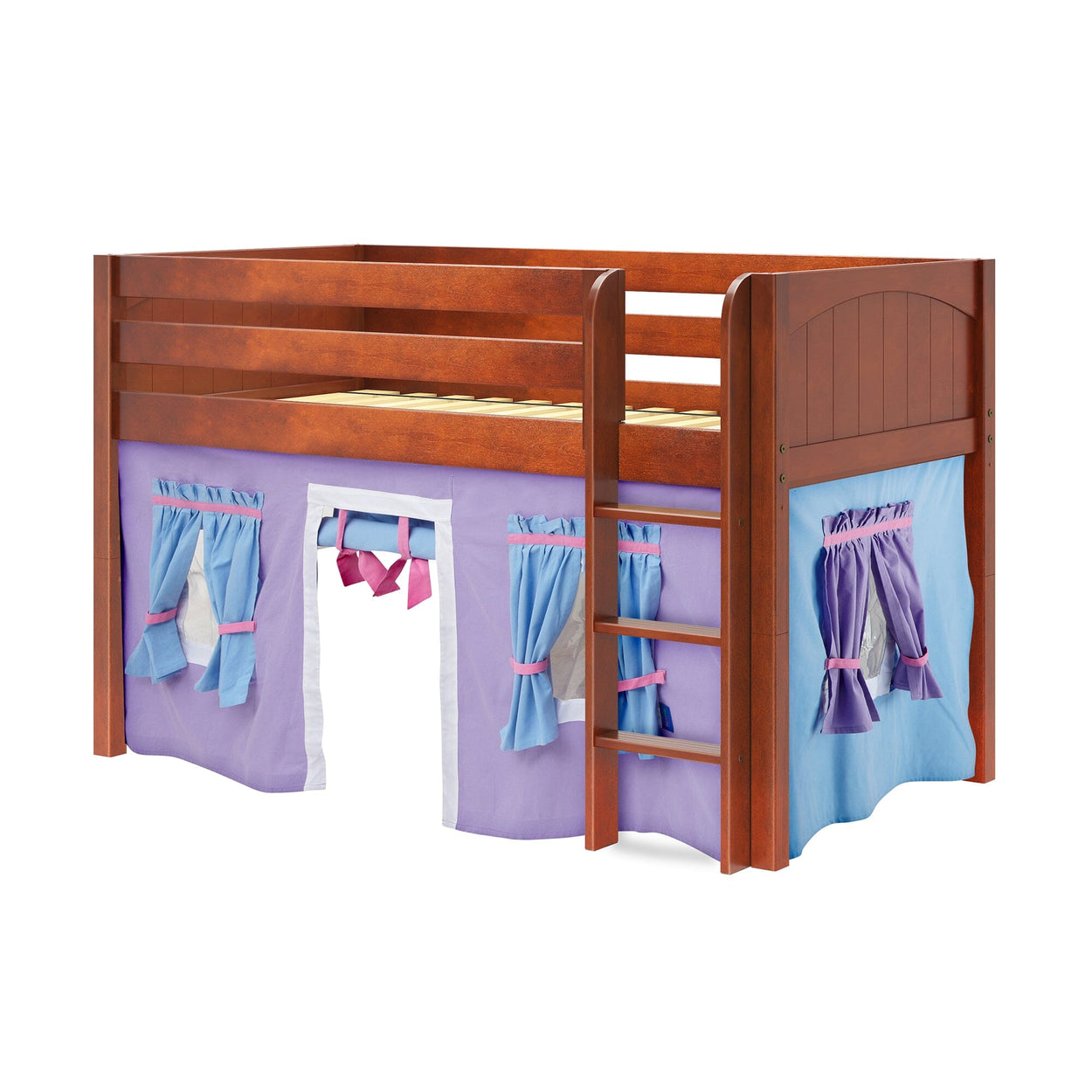 LOW RIDER27 CP : Loft Bed Twin Low Loft Bed with Straight Ladder + Curtain, Panel, Chestnut