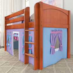 LOW RIDER27 CP : Play Loft Beds Twin Low Loft Bed with Straight Ladder + Curtain, Panel, Chestnut