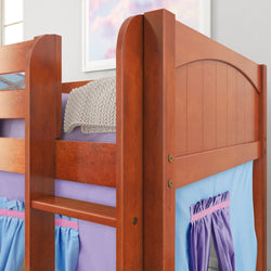 LOW RIDER27 CP : Loft Bed Twin Low Loft Bed with Straight Ladder + Curtain, Panel, Chestnut