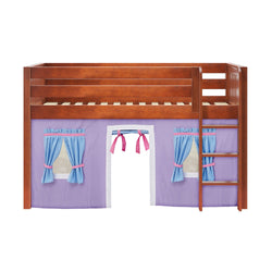 LOW RIDER27 CS : Play Loft Beds Twin Low Loft Bed with Straight Ladder + Curtain, Slat, Chestnut