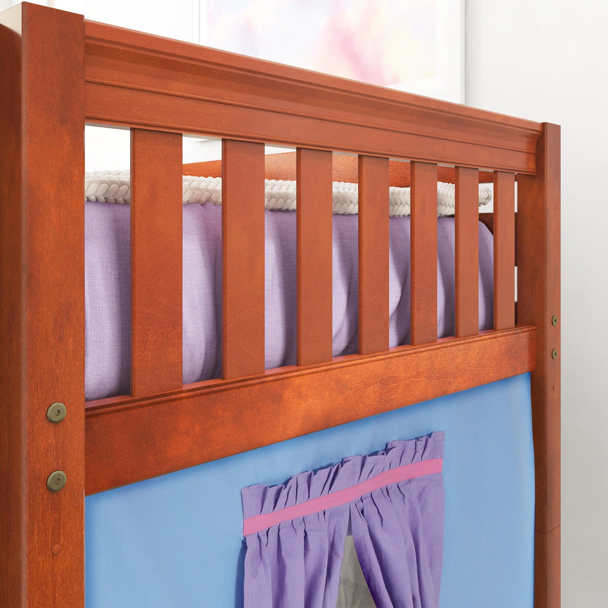 LOW RIDER27 CS : Loft Bed Twin Low Loft Bed with Straight Ladder + Curtain, Slat, Chestnut