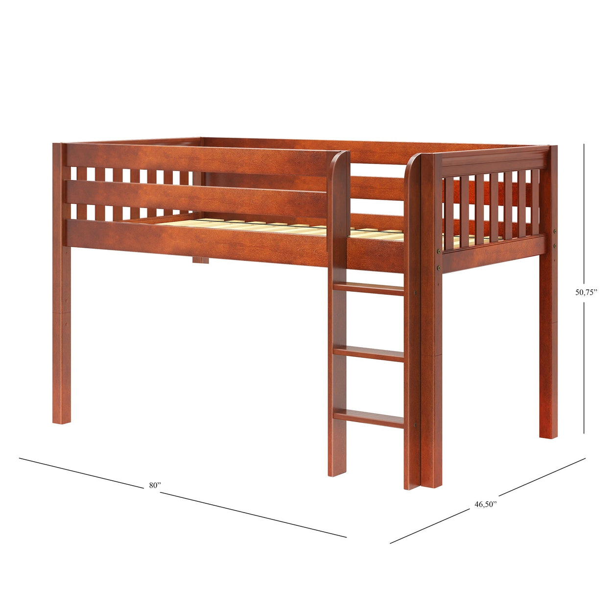 LOW RIDER27 CS : Loft Bed Twin Low Loft Bed with Straight Ladder + Curtain, Slat, Chestnut