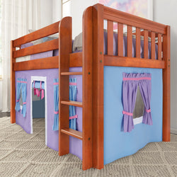 LOW RIDER27 CS : Loft Bed Twin Low Loft Bed with Straight Ladder + Curtain, Slat, Chestnut