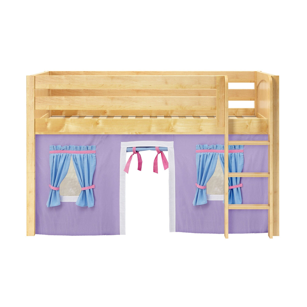 LOW RIDER27 NP : Loft Bed Twin Low Loft Bed with Straight Ladder + Curtain, Panel, Natural