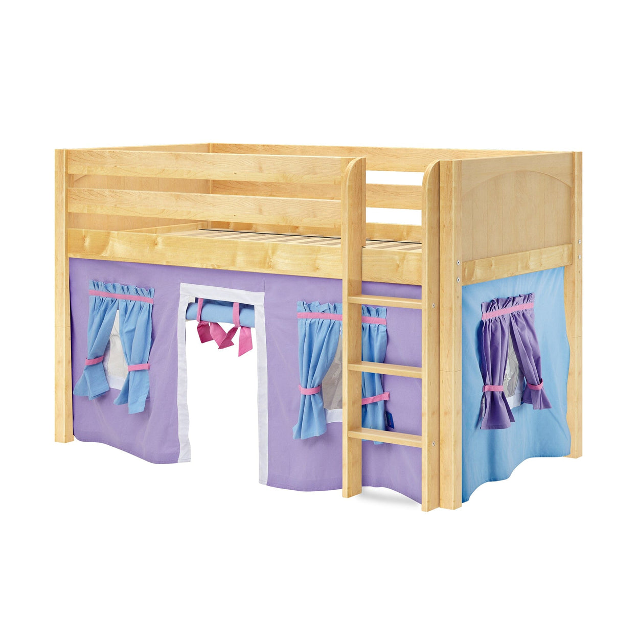 LOW RIDER27 NP : Loft Bed Twin Low Loft Bed with Straight Ladder + Curtain, Panel, Natural