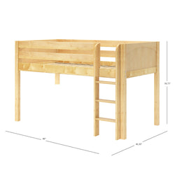 LOW RIDER27 NP : Loft Bed Twin Low Loft Bed with Straight Ladder + Curtain, Panel, Natural