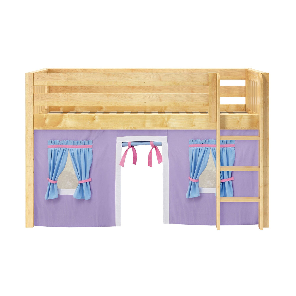 LOW RIDER27 NS : Play Loft Beds Twin Low Loft Bed with Straight Ladder + Curtain, Slat, Natural