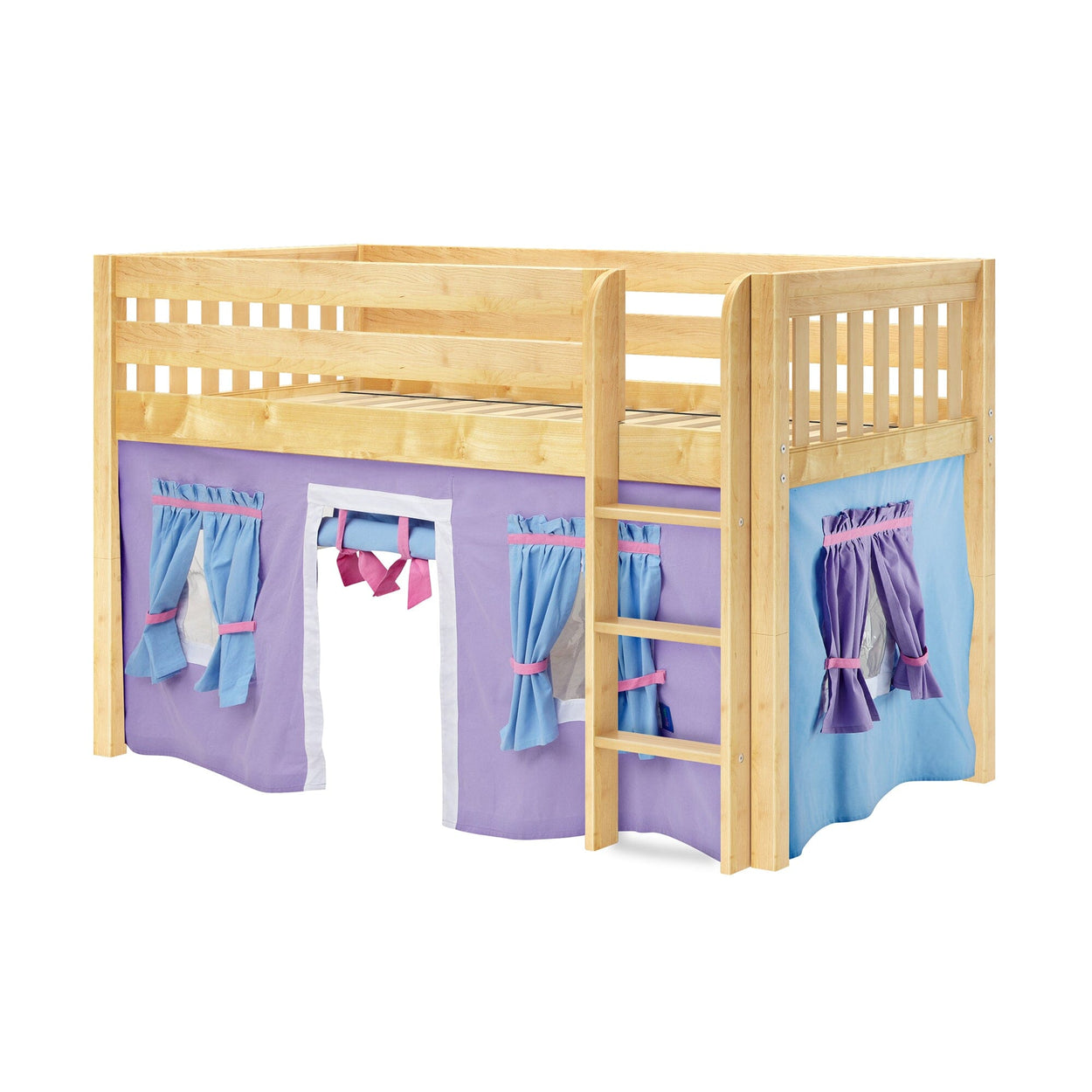 LOW RIDER27 NS : Loft Bed Twin Low Loft Bed with Straight Ladder + Curtain, Slat, Natural