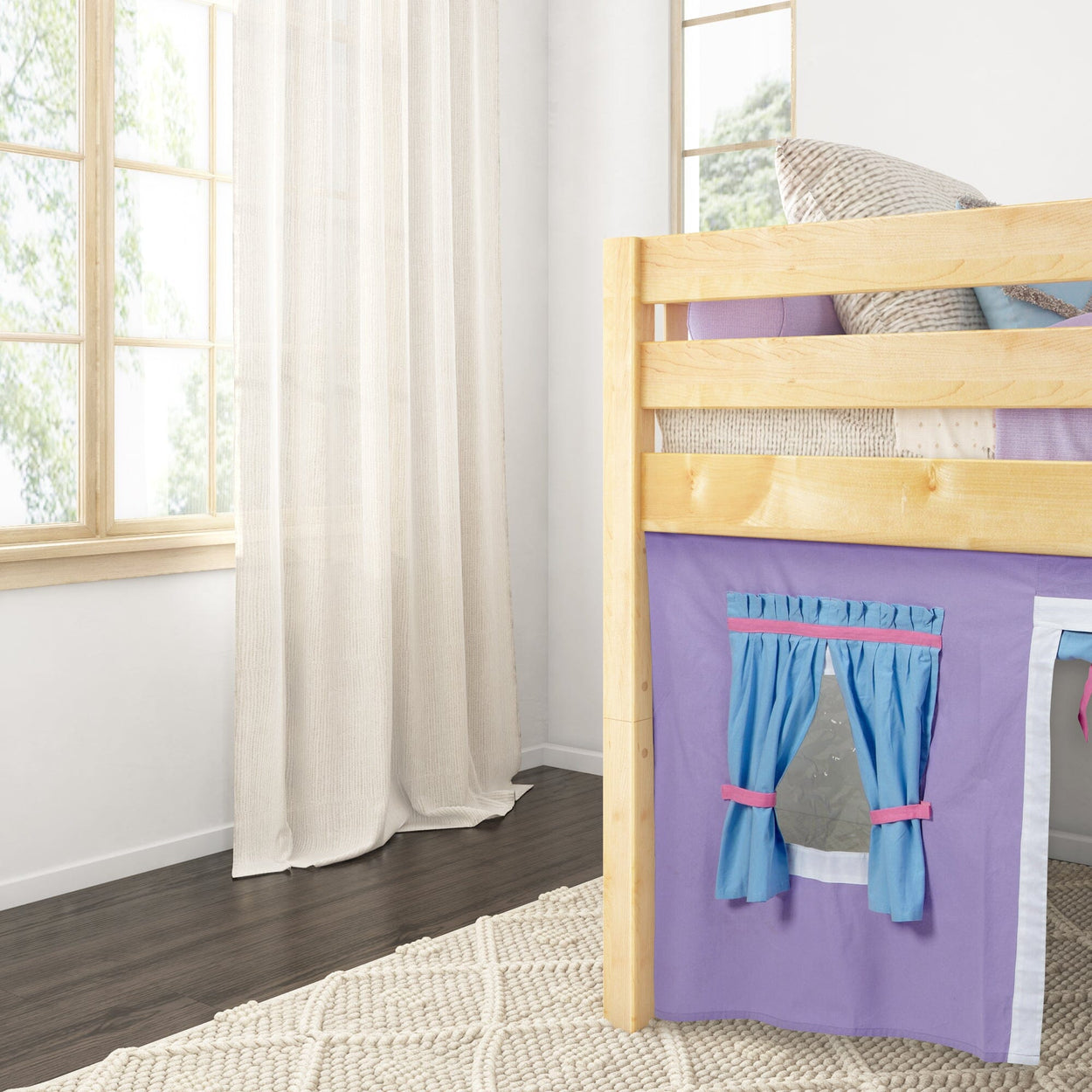 LOW RIDER27 NS : Play Loft Beds Twin Low Loft Bed with Straight Ladder + Curtain, Slat, Natural