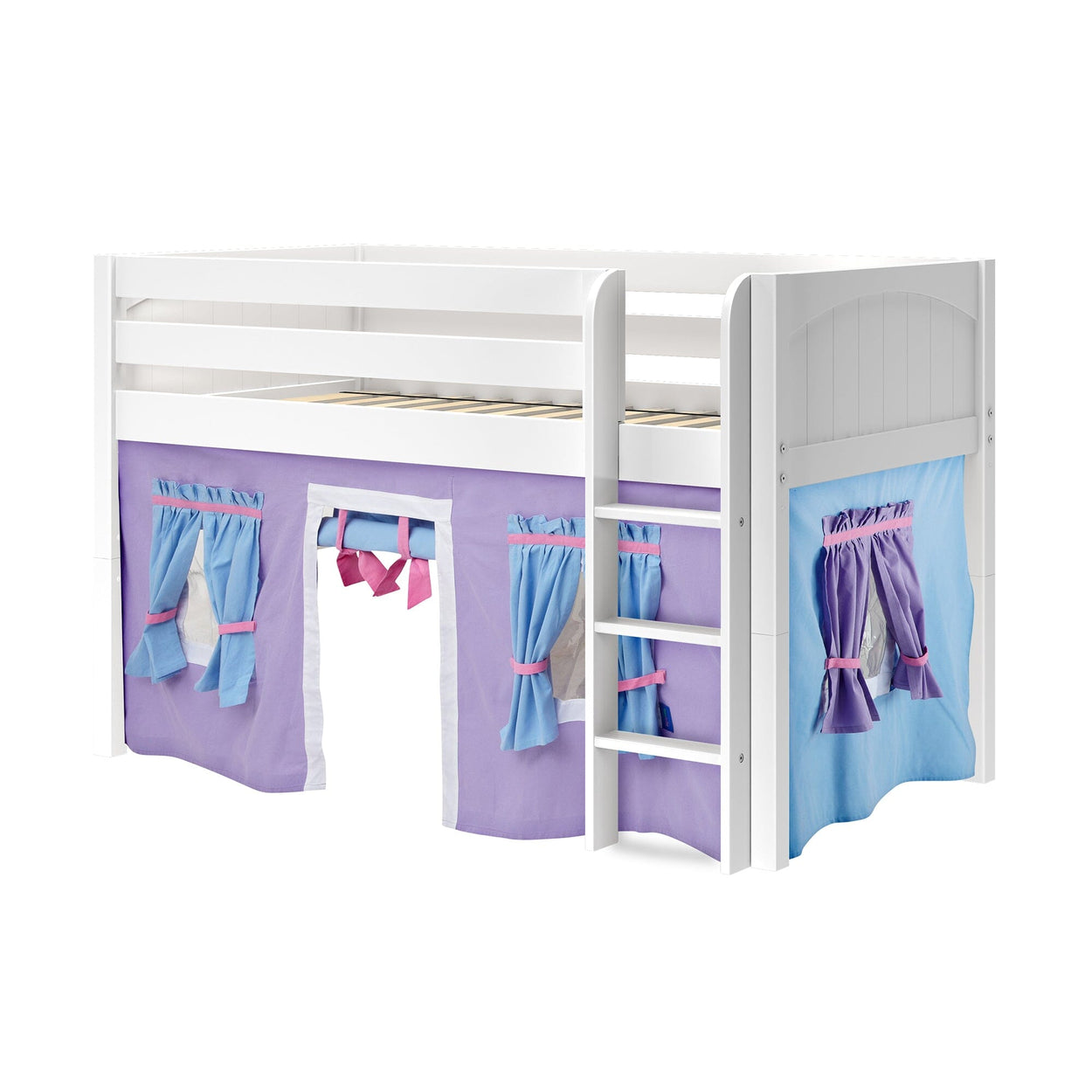 LOW RIDER27 WP : Loft Bed Twin Low Loft Bed with Straight Ladder + Curtain, Panel, White