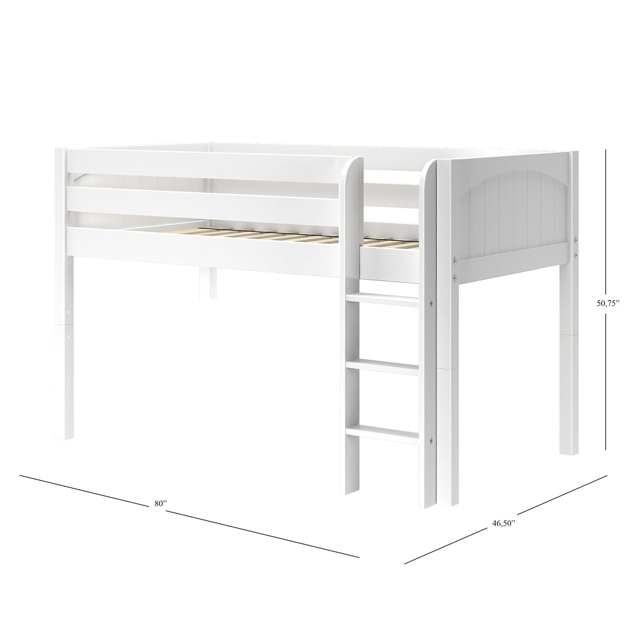 LOW RIDER27 WP : Loft Bed Twin Low Loft Bed with Straight Ladder + Curtain, Panel, White