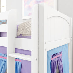 LOW RIDER27 WP : Loft Bed Twin Low Loft Bed with Straight Ladder + Curtain, Panel, White