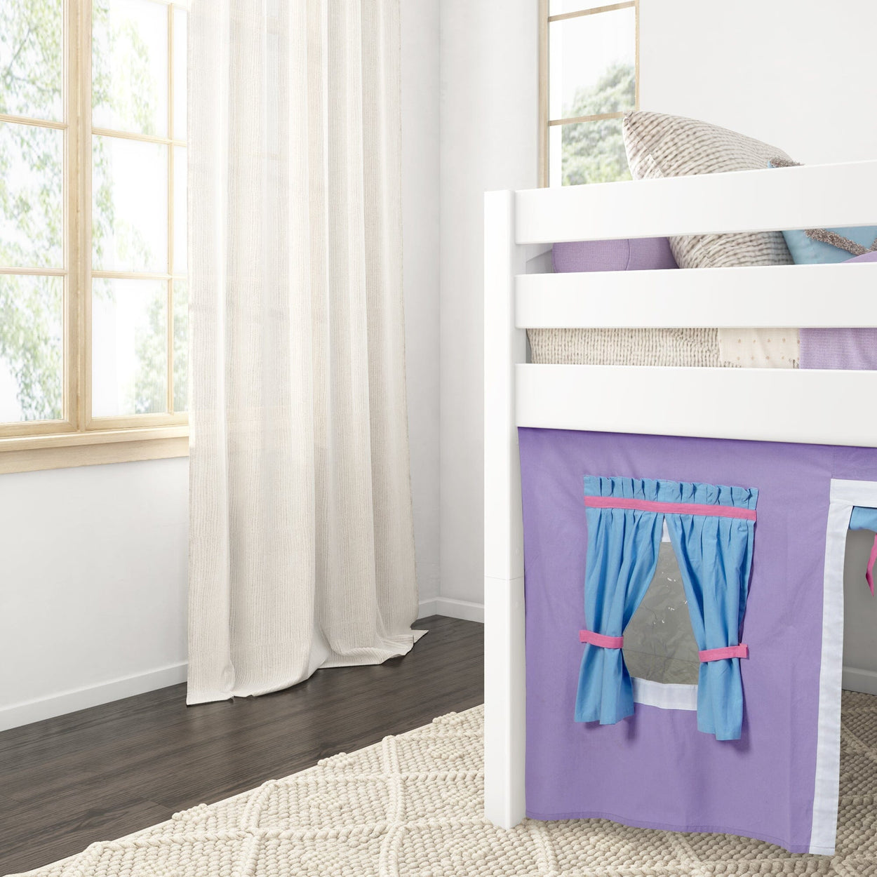 LOW RIDER27 WP : Play Loft Beds Twin Low Loft Bed with Straight Ladder + Curtain, Panel, White