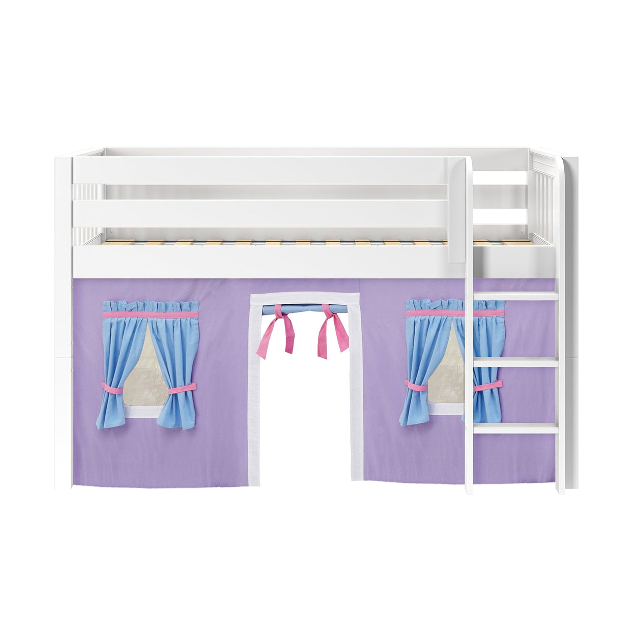 LOW RIDER27 WS : Loft Bed Twin Low Loft Bed with Straight Ladder + Curtain, Slat, White