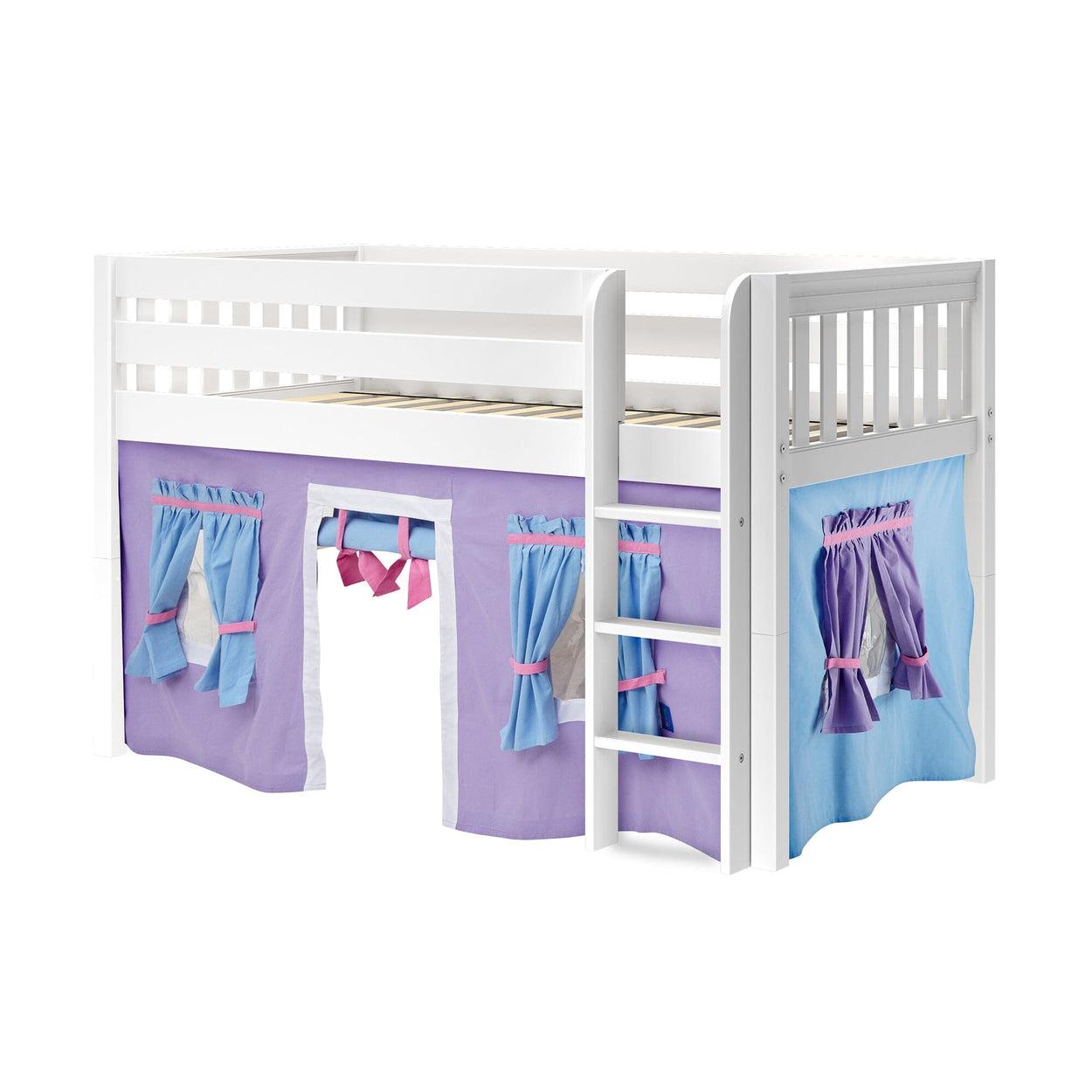 LOW RIDER27 WS : Play Loft Beds Twin Low Loft Bed with Straight Ladder + Curtain, Slat, White