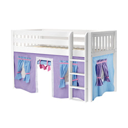 LOW RIDER27 WS : Loft Bed Twin Low Loft Bed with Straight Ladder + Curtain, Slat, White