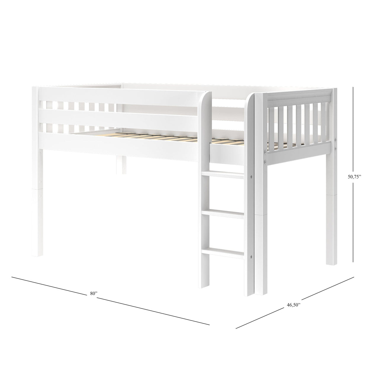 LOW RIDER27 WS : Play Loft Beds Twin Low Loft Bed with Straight Ladder + Curtain, Slat, White