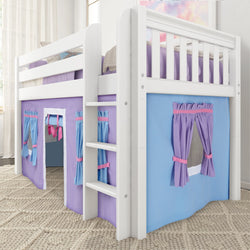 LOW RIDER27 WS : Play Loft Beds Twin Low Loft Bed with Straight Ladder + Curtain, Slat, White