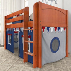 LOW RIDER44 CP : Play Loft Beds Twin Low Loft Bed with Straight Ladder + Curtain, Panel, Chestnut