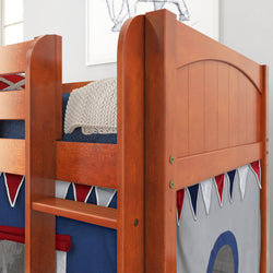 LOW RIDER44 CP : Play Loft Beds Twin Low Loft Bed with Straight Ladder + Curtain, Panel, Chestnut