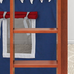 LOW RIDER44 CP : Play Loft Beds Twin Low Loft Bed with Straight Ladder + Curtain, Panel, Chestnut