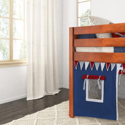 LOW RIDER44 CP : Play Loft Beds Twin Low Loft Bed with Straight Ladder + Curtain, Panel, Chestnut