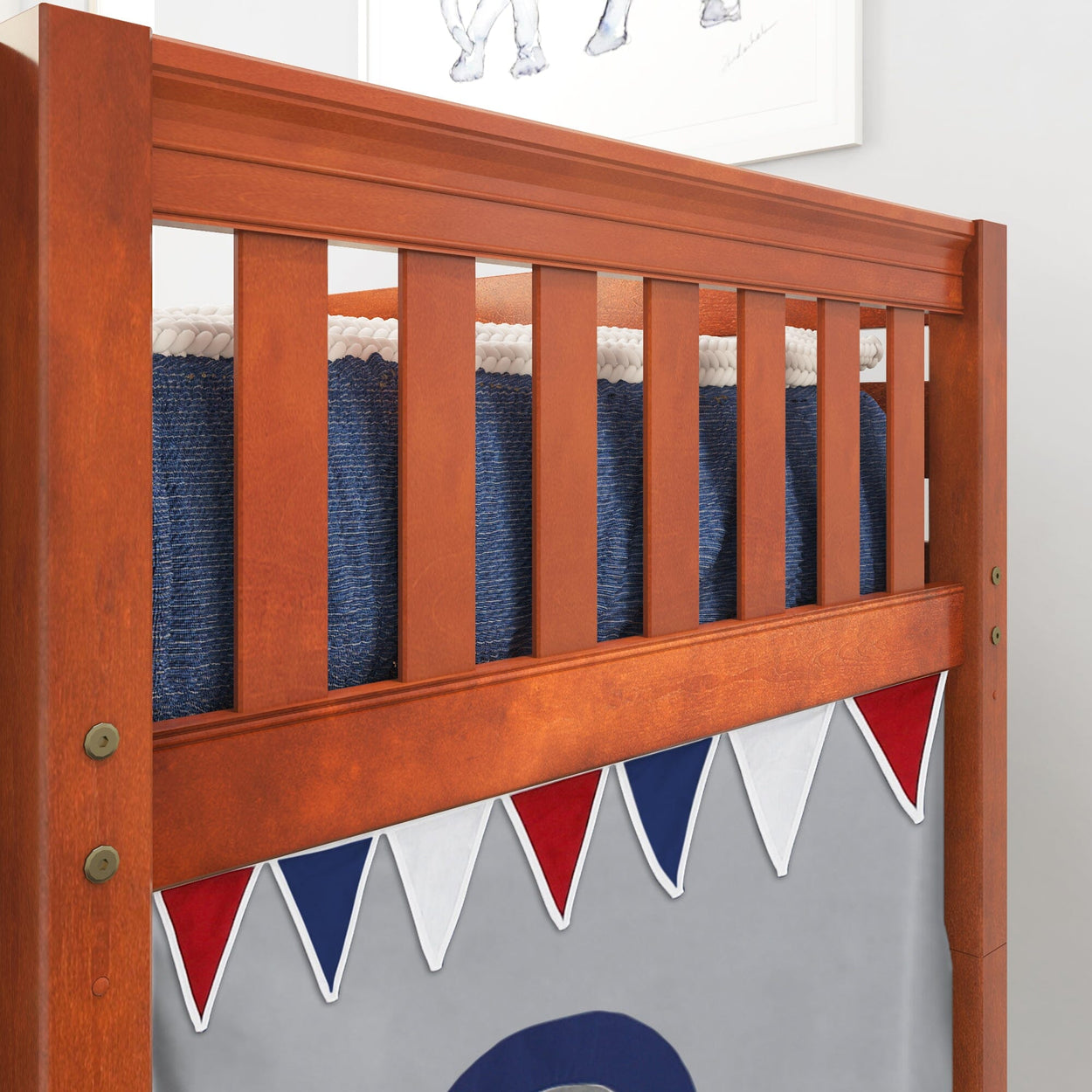 LOW RIDER44 CS : Loft Bed Twin Low Loft Bed with Straight Ladder + Curtain, Slat, Chestnut