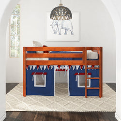 LOW RIDER44 CS : Play Loft Beds Twin Low Loft Bed with Straight Ladder + Curtain, Slat, Chestnut