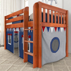 LOW RIDER44 CS : Loft Bed Twin Low Loft Bed with Straight Ladder + Curtain, Slat, Chestnut