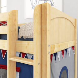 LOW RIDER44 NP : Play Loft Beds Twin Low Loft Bed with Straight Ladder + Curtain, Panel, Natural