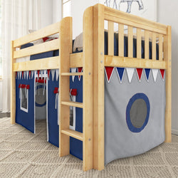 LOW RIDER44 NS : Play Loft Beds Twin Low Loft Bed with Straight Ladder + Curtain, Slat, Natural