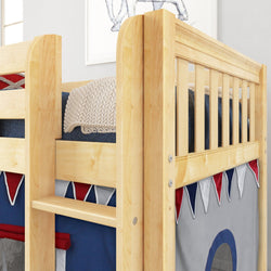 LOW RIDER44 NS : Play Loft Beds Twin Low Loft Bed with Straight Ladder + Curtain, Slat, Natural