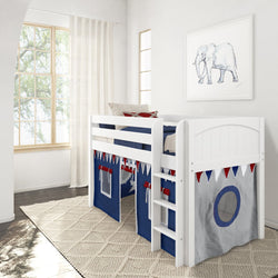 LOW RIDER44 WP : Play Loft Beds Twin Low Loft Bed with Straight Ladder + Curtain, Panel, White