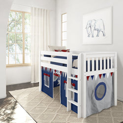 LOW RIDER44 WS : Play Loft Beds Twin Low Loft Bed with Straight Ladder + Curtain, Slat, White