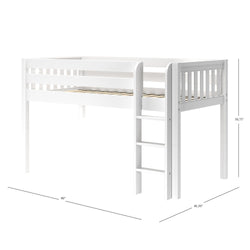 LOW RIDER44 WS : Play Loft Beds Twin Low Loft Bed with Straight Ladder + Curtain, Slat, White